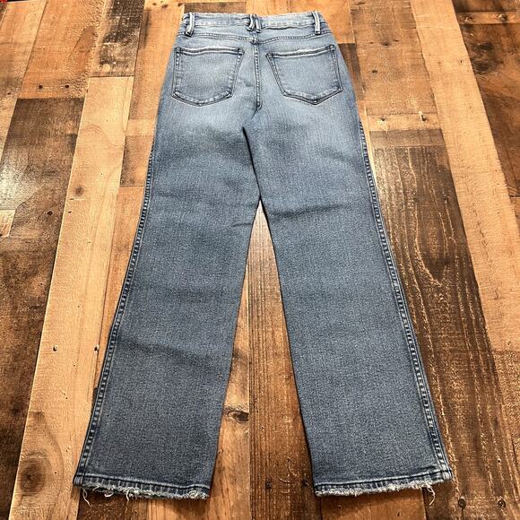 Good American Good Curve Straight Jeans Natural Fray Hem Blue 868 - Picture 4 of 8